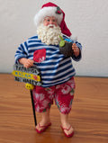 Coastal / Tropical Santa from Unknown -  Holiday Decor (Resin, Fabric Figurine, Coastal, Tropical, Whimsical, Red, White, Blue, Green)