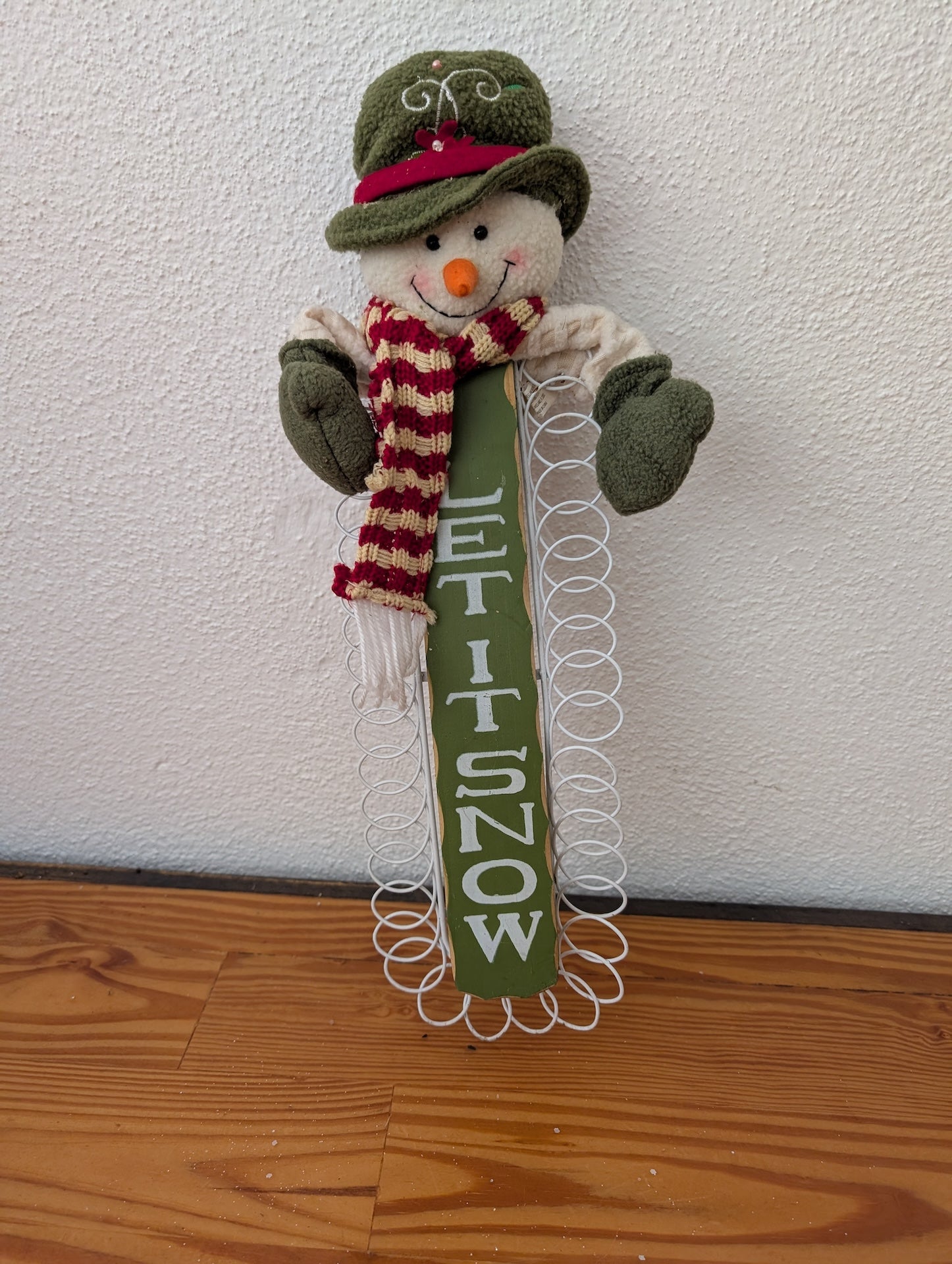 Let It Snow Card Holder from Unknown -  Holiday Decor (Fabric, Wood, Metal Decor / Card Holder, Rustic, Farmhouse, Green, White, Red, Beige)