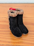 Mini Boots Ornament from Unknown -  Ornaments (Plastic, Flocking, Fabric Ornament, Rustic, Cabin, Black, Brown, Red)