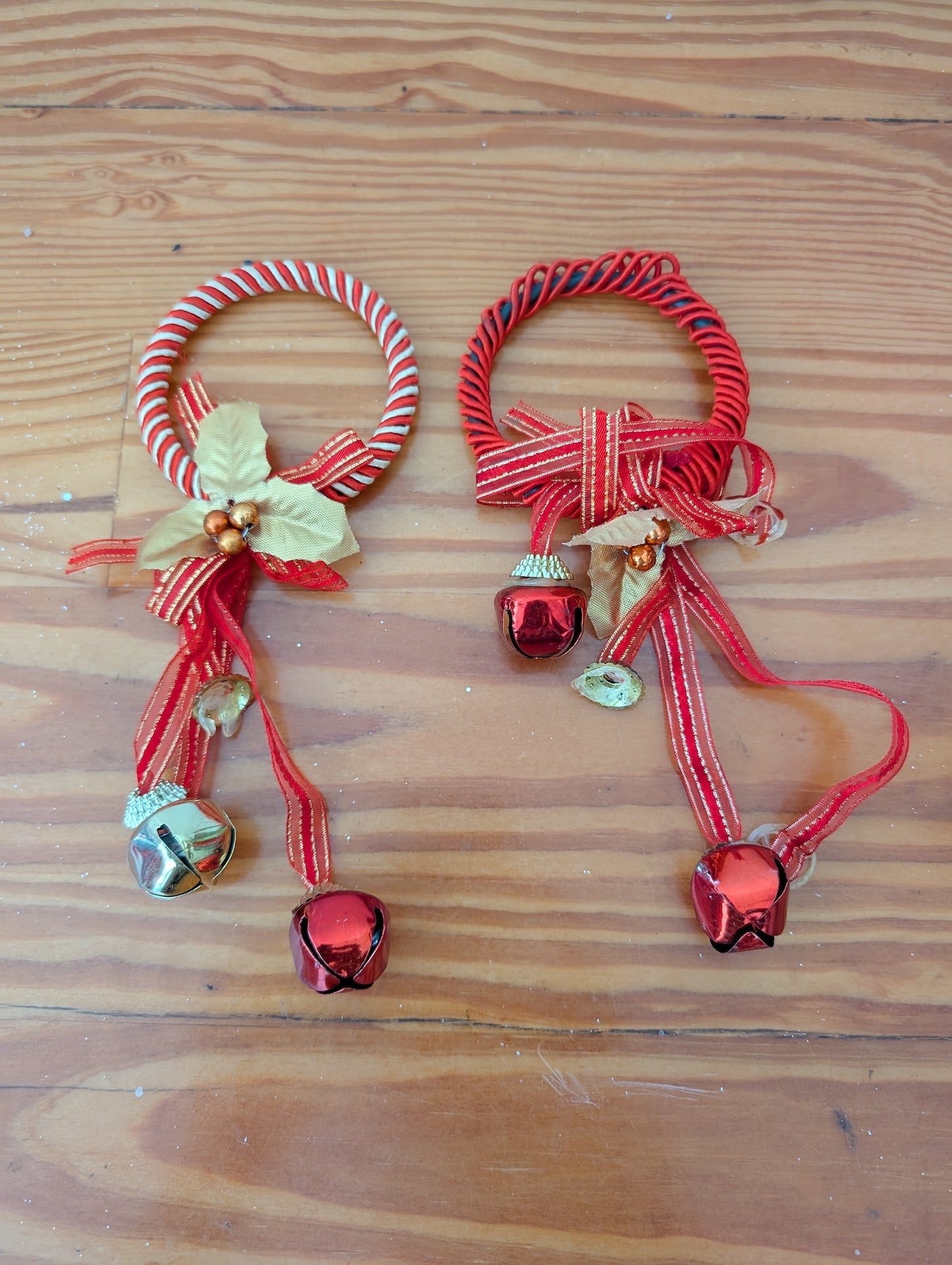 Jingle Bell Wreath Ornaments from Unknown -  Ornaments (Metal, Fabric, Ribbon Ornaments, Traditional, Rustic, Red, Gold, White)