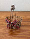 Mini Wire Basket Ornament from Unknown -  Holiday Decor (Metal Wire, Ribbon, Glitter Decor, Rustic, Farmhouse, Bronze, Red, Green)