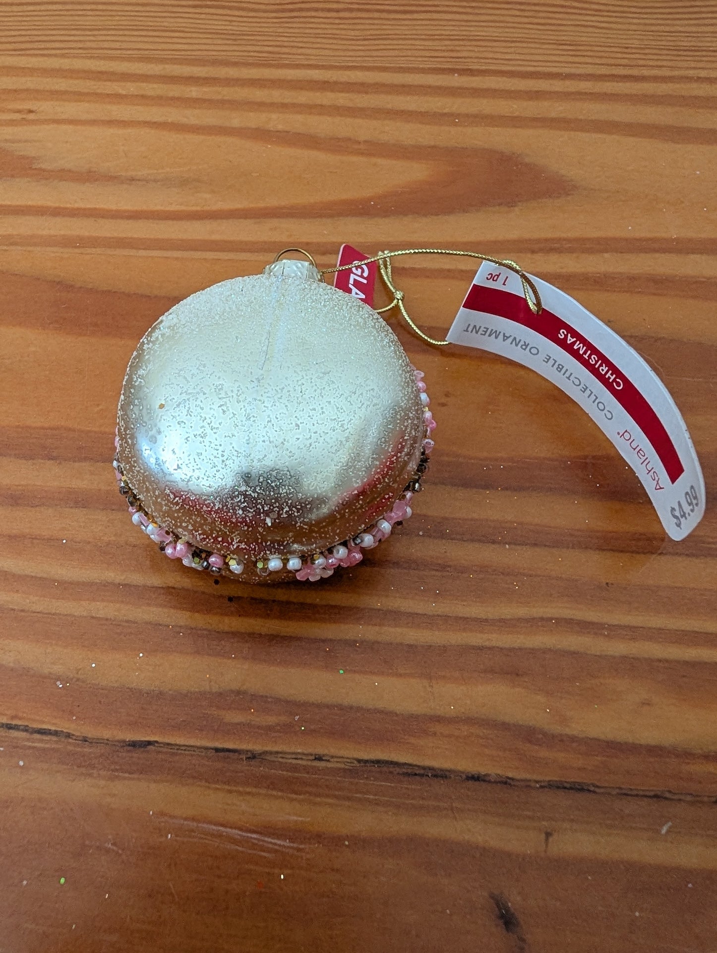Macaron Ornament from Ashland -  Ornaments (Glass, Beads Ornament, Novelty, Food-themed, Gold, Pink, White)