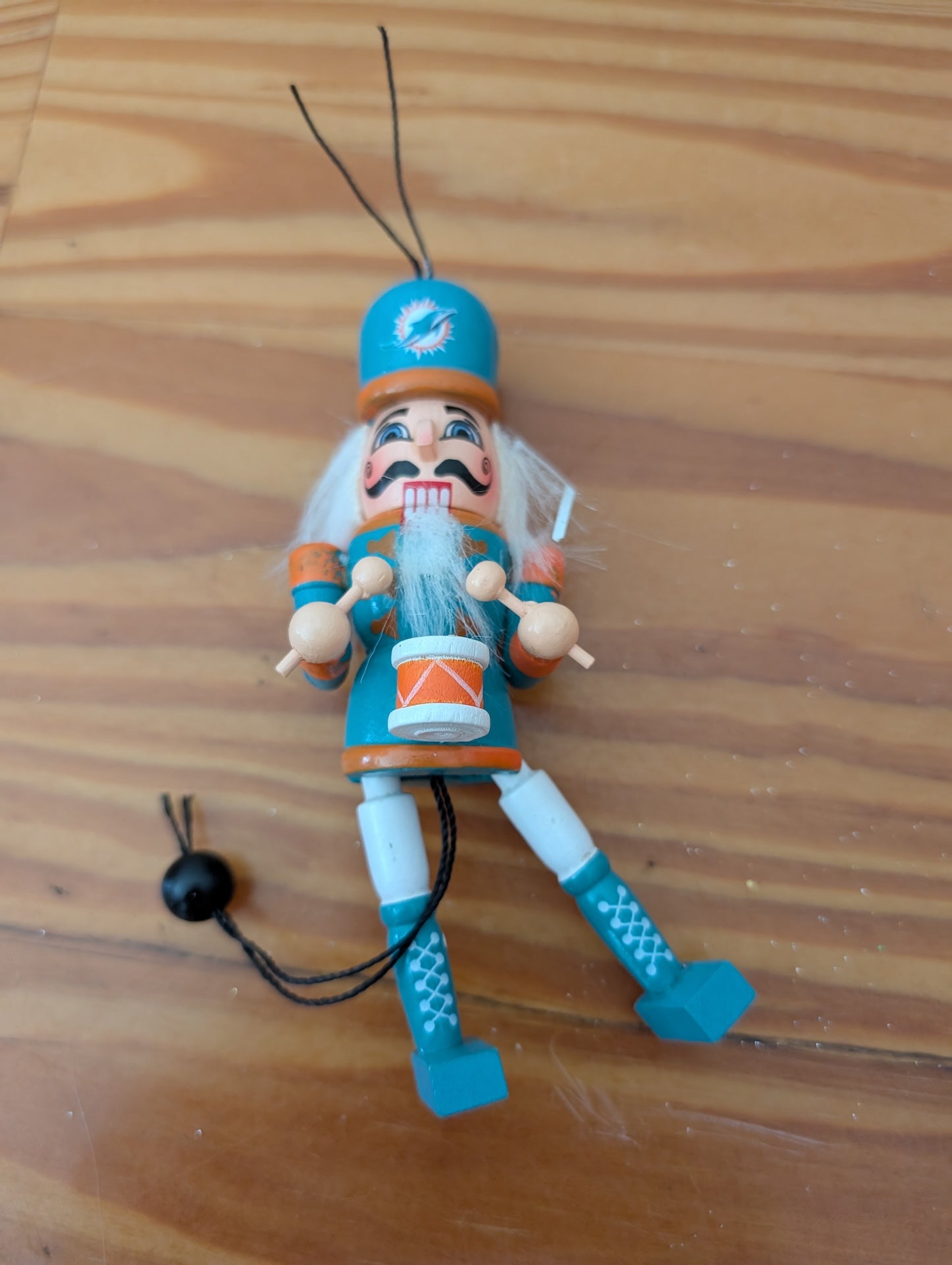 Miami Dolphins Nutcracker Ornament from Unknown -  Ornaments (Wood, Faux Fur Ornament, Sports-themed, Teal, Orange, White)