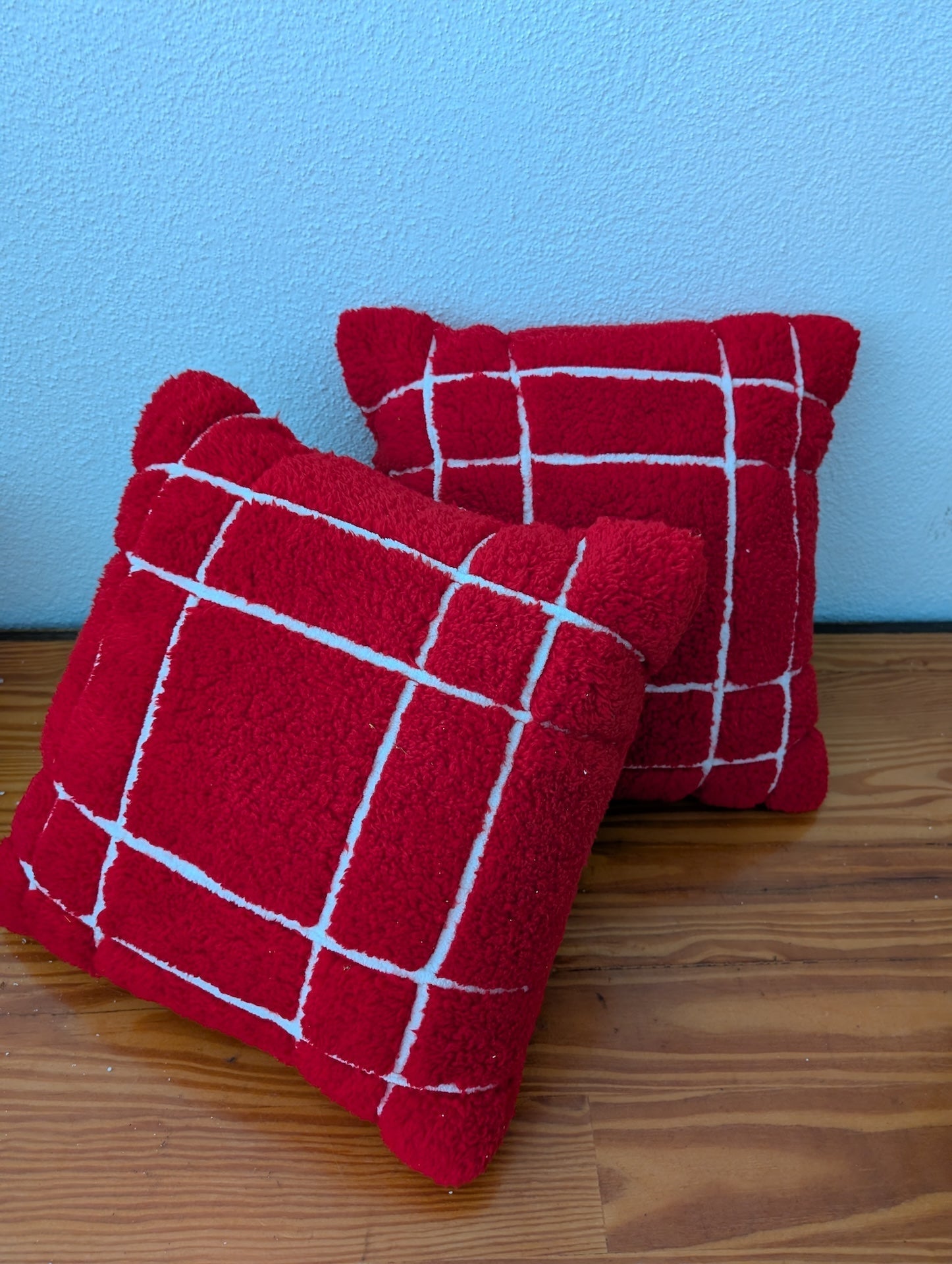 Red Sherpa Plaid Pillows from Unknown -  Home Decor (Plush/Sherpa Fabric Decorative Pillows, Modern Farmhouse, Cabin, Christmas, Red, White)