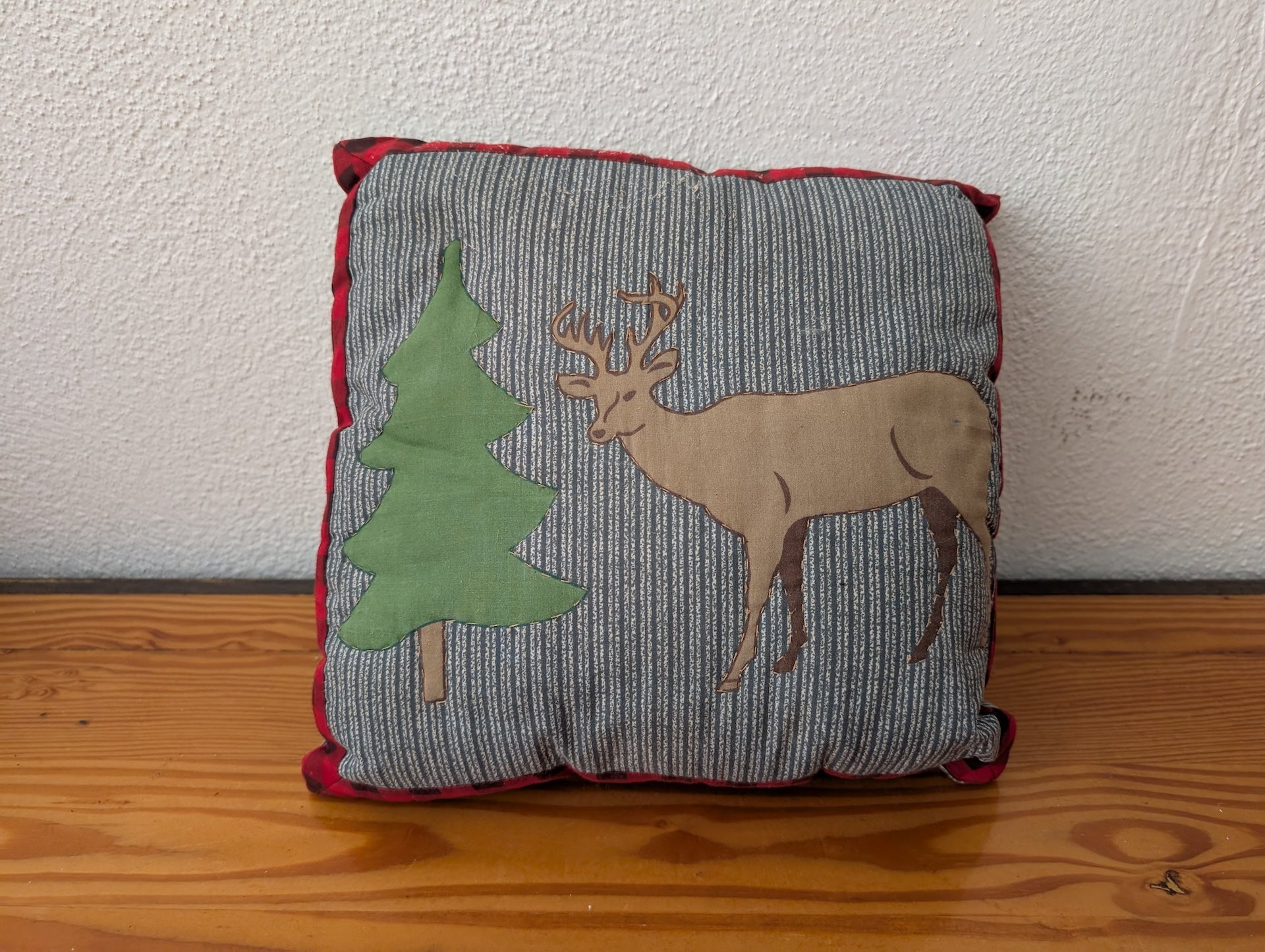 Deer and Tree AppliquÃƒÂ© Pillow from Unknown -  Home Decor (Cotton/Poly Blend, Felt Decorative Pillow, Rustic, Cabin, Woodland, Grey, Brown, Green, Plaid)