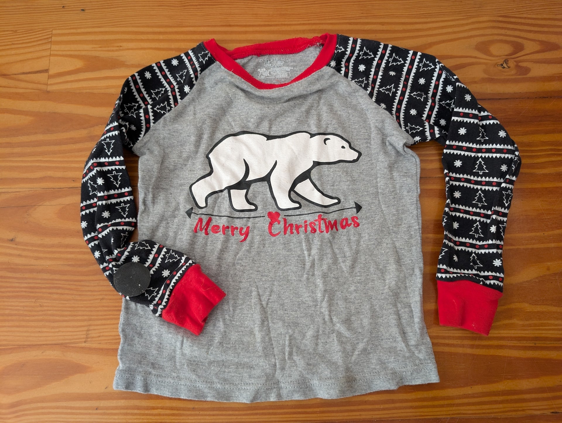 Polar Bear "Merry Christmas" Pajama Shirt from Unbranded -  Apparel (Cotton/Polyester Blend Pajama Shirt, Christmas, Holiday, Winter, Grey, Black, Red, White)