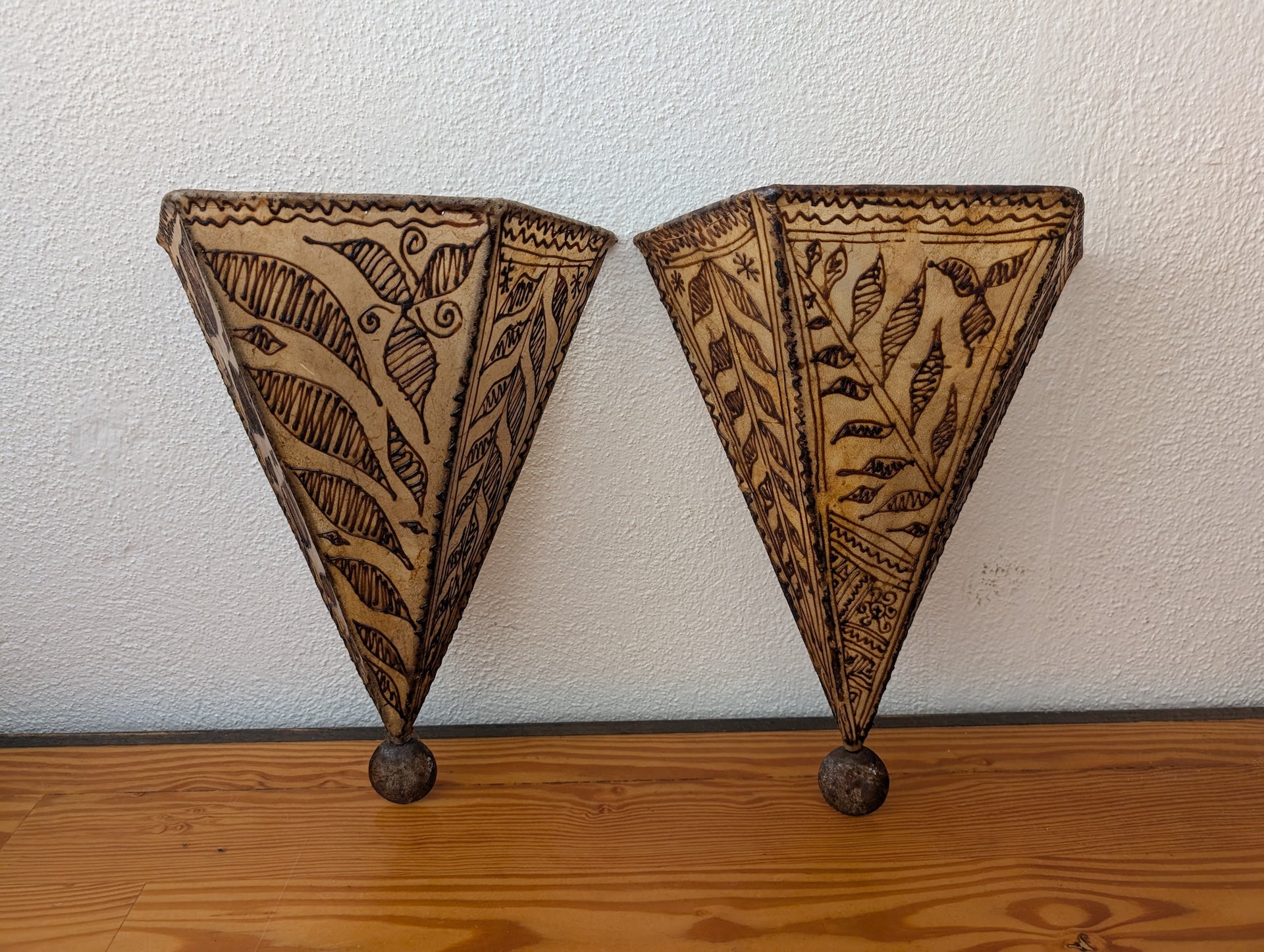 Pyrography Wall Pockets from Unknown -  Wall Decor (Parchment or Hide, Wood Wall Pockets / Sconces, Bohemian, Rustic, Folk Art, Tan, Brown)