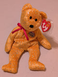 10th Anniversary Topaz the Bear - Ty Beanie Baby (Gold, 2003, Plush Toy, Stuffed Animal, MWMT, Vintage, Retired)