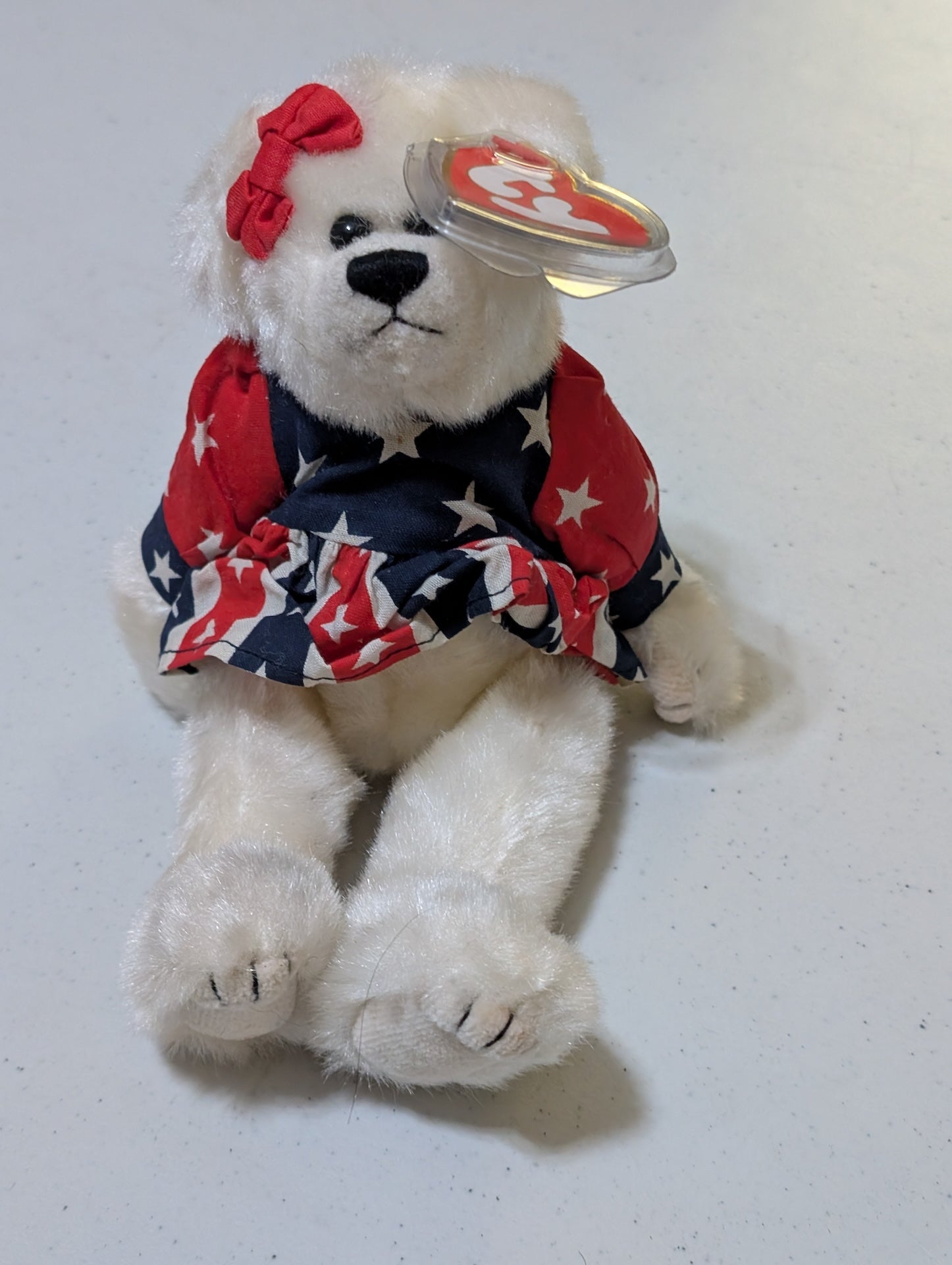 Franny the Bear - Ty Beanie Baby (White, Red, Blue, 1993 , Plush Toy, MWMT, Stuffed Animal, Vintage, Retired, Plushie)