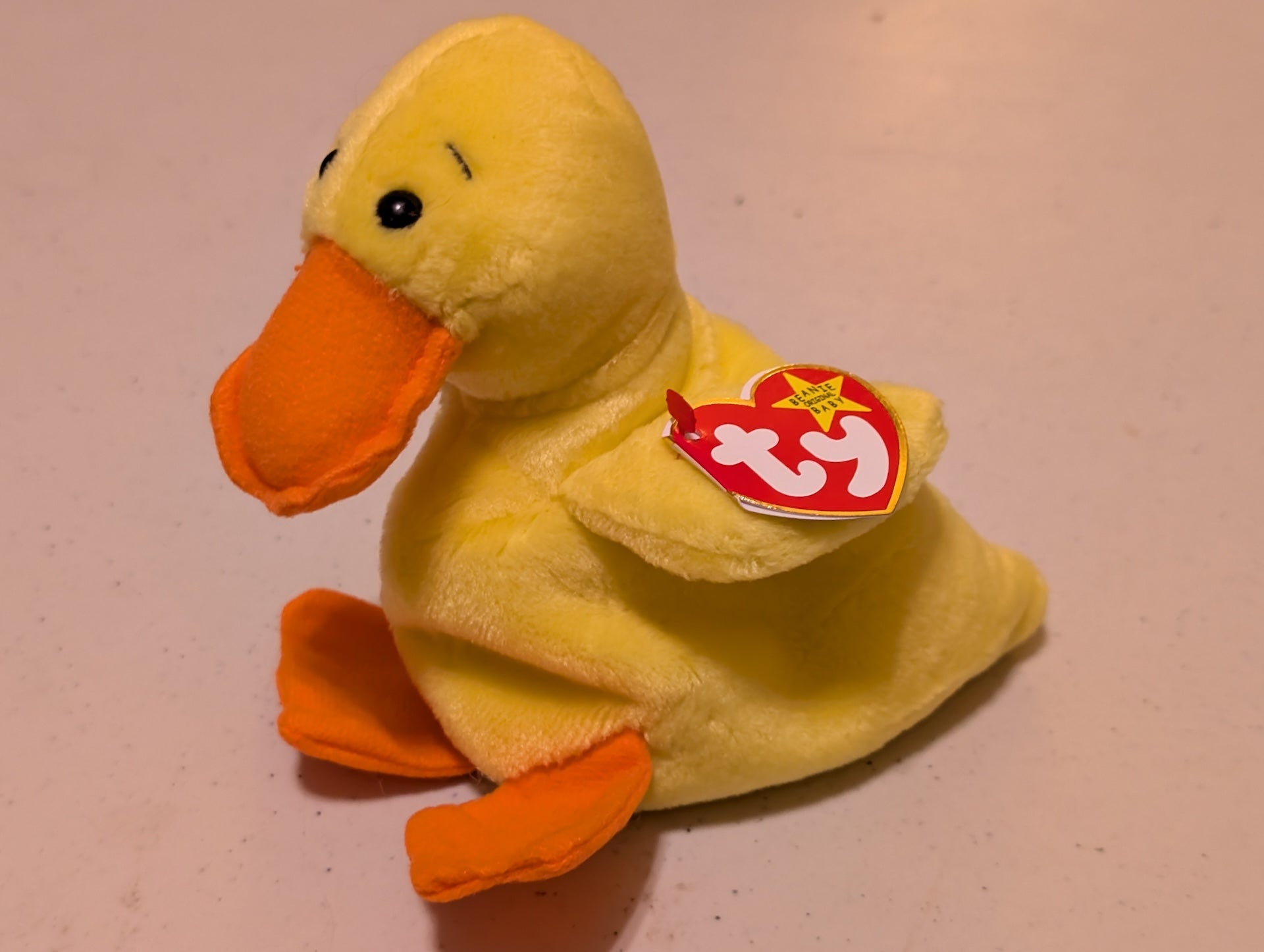 Quackers the Duck - Ty Beanie Baby (Yellow, Orange, 1994, Plush Toy, MWMT, Stuffed Animal, Vintage, Retired, Plushie)