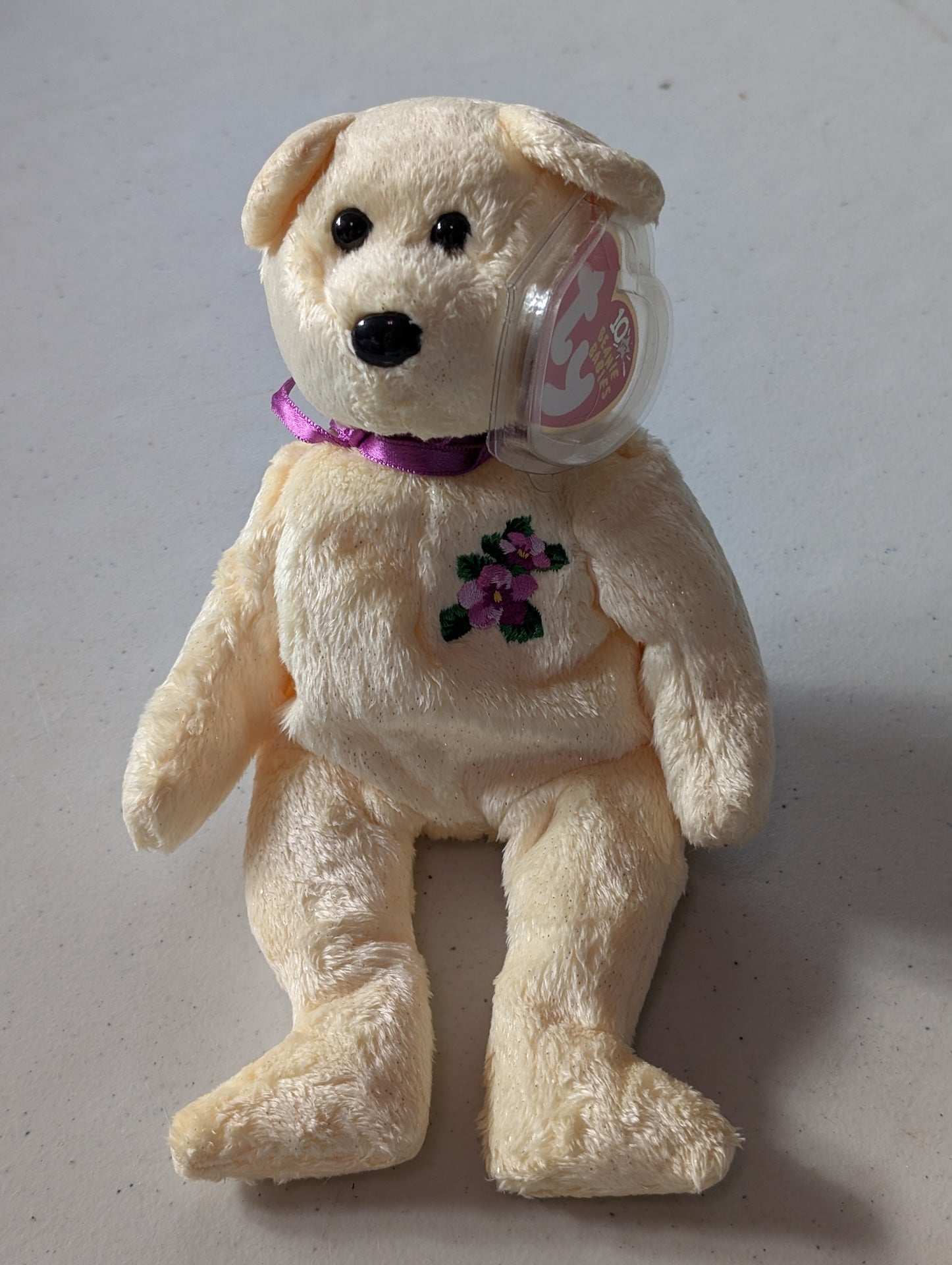 Violetta the Bear - Ty Beanie Baby (Cream, 2003, Plushie, Toy, Stuffed Animal, MWMT, Vintage, Retired)