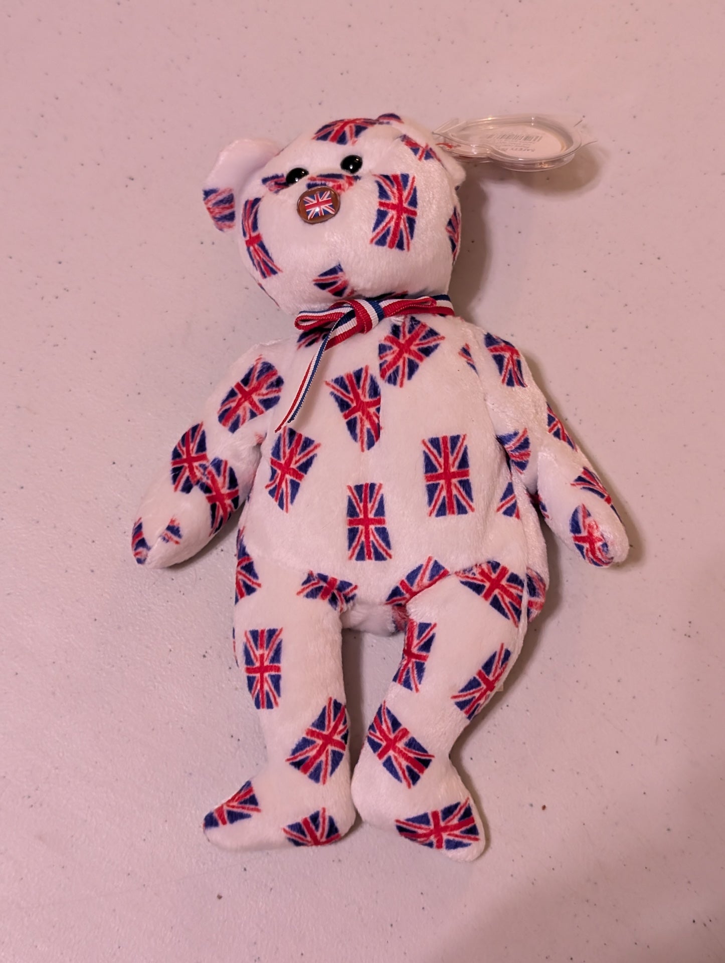 Britannia the Bear - Ty Beanie Baby (White, Red, Blue, 1997, MWMT, Plush, Toy, Stuffed Animal, Vintage, Retired)