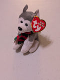 Aiko the Dog - Ty Beanie Baby (Gray, White, Red, Green, 2002, Plush Toy, Stuffed Animal, MWMT, Vintage, Retired)