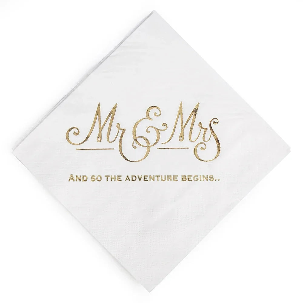 100PCS Mr&Mrs Wedding Paper Napkins Disposable 3-PLY 10inch Bronzing Cocktail Beverage Dessert Napkins for Wedding Anniversary