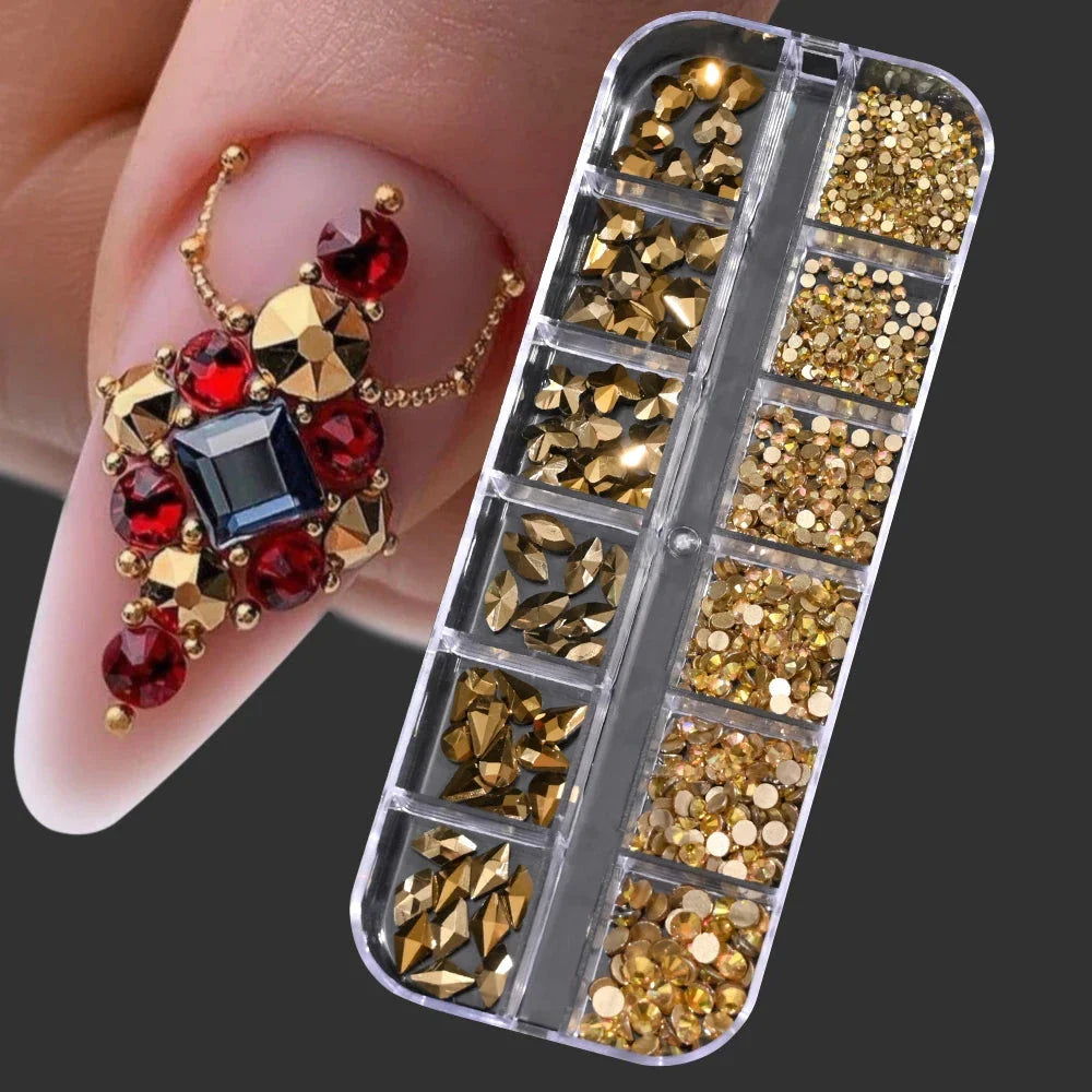 100/50cm Luxury Crystal Chain Nail Charms - 1.5/2mm Clear & AB Diamond Nail Art Decoration