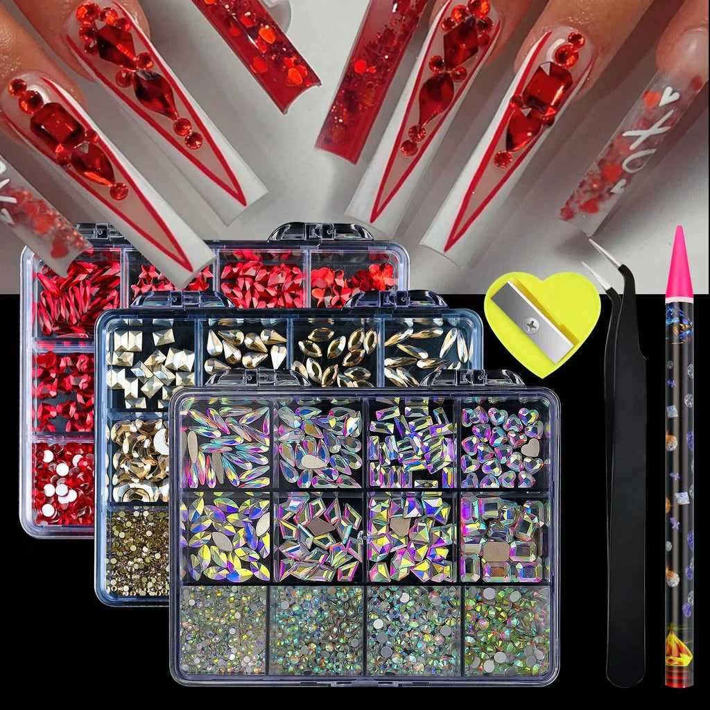 12 Grid Diamond Jewelry Set for Nail Art - Luxe Rhinestone Decorations