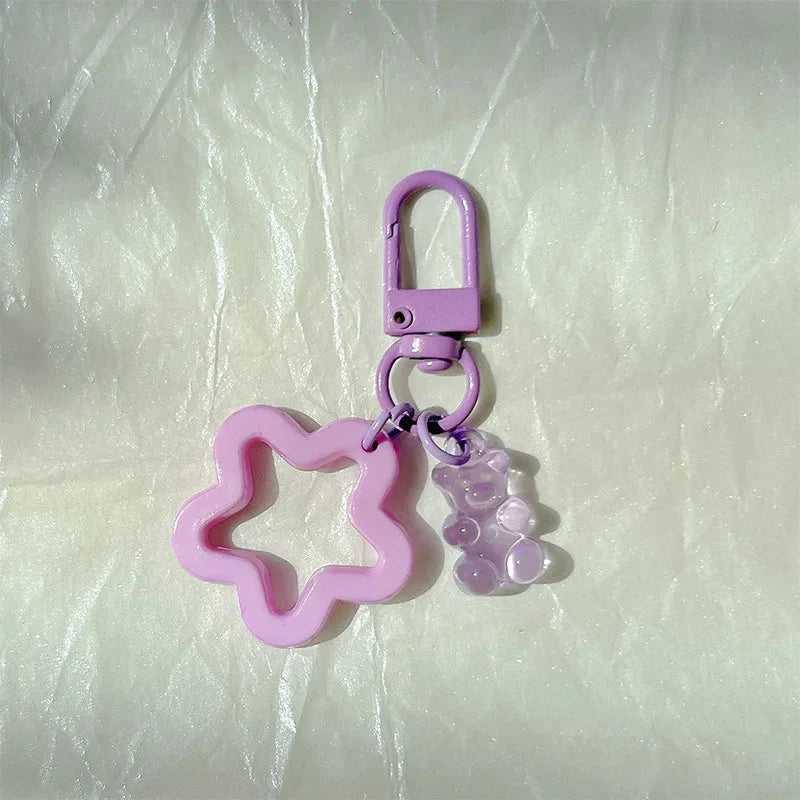 10pcs Metal Keyrings Buckle With Stars Bear Pendant Colored Keychain For Diy Jewelry Making Key Ring Accessories Wholesale