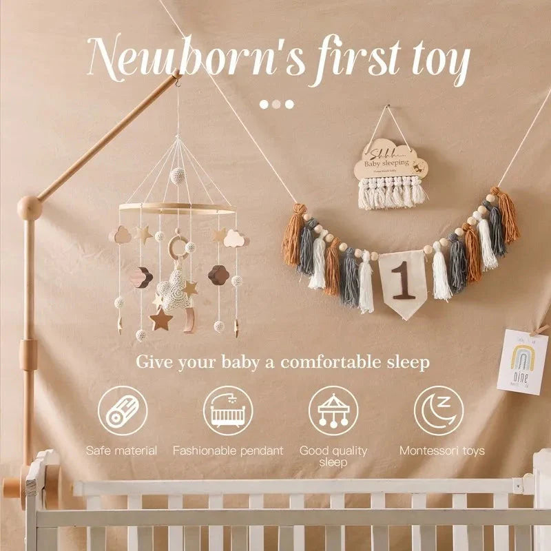 Wooden Baby Crib Mobile with Music Box Bell