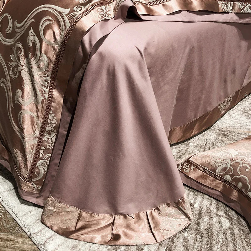 Soft Satin Jacquard Cotton Bedding Set, Luxury Duvet Cover, Blue, Gold, Gray, Queen, King Bed Sheet, Pillowcases, Home Textiles