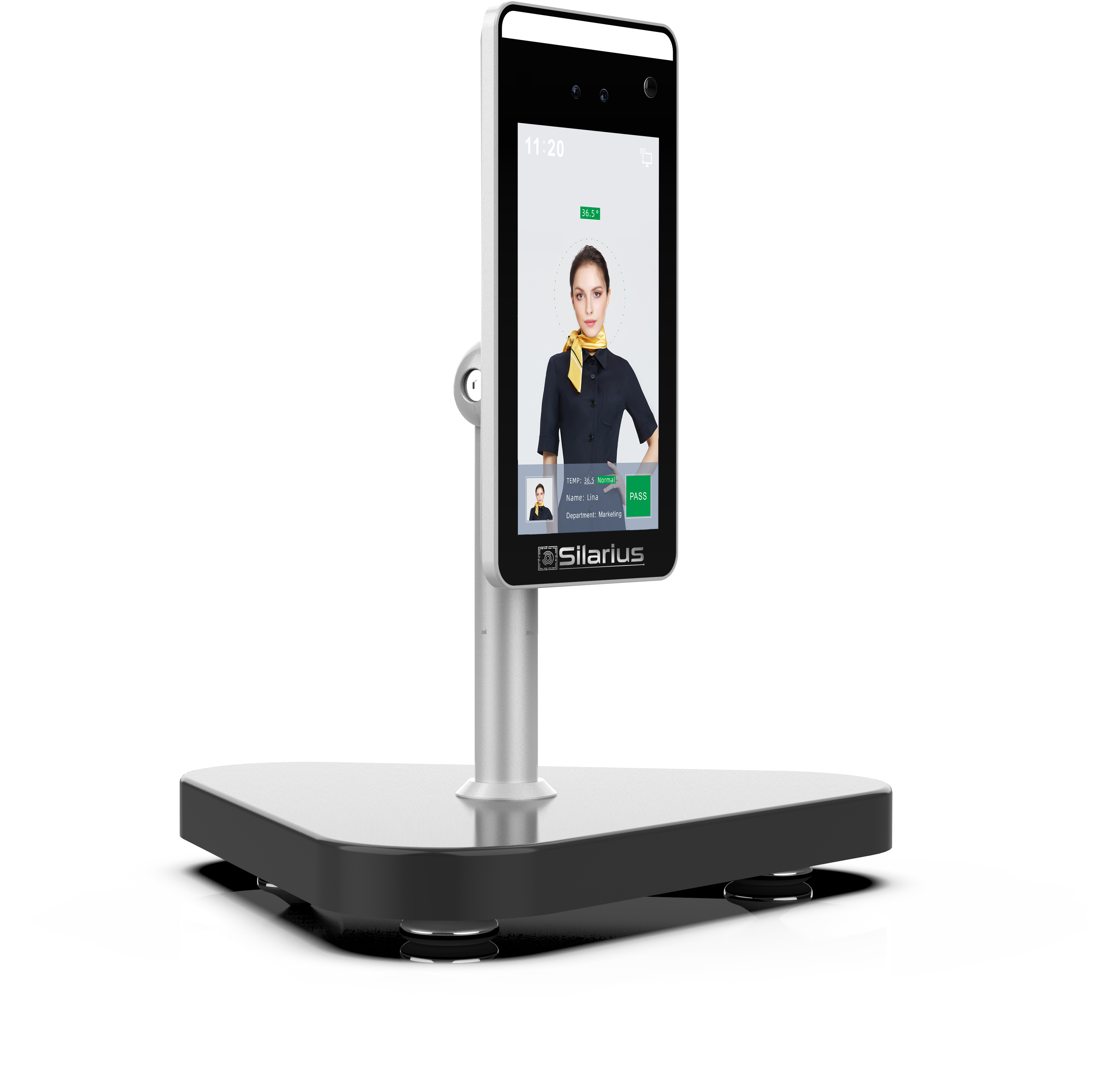 Silarius SIL-FRTEMP 7" Facial Time Attendance Access Control Terminal with Temperature Testing + Face Recognition and Mask Detection (Table Stand Included) NDAA Compliant