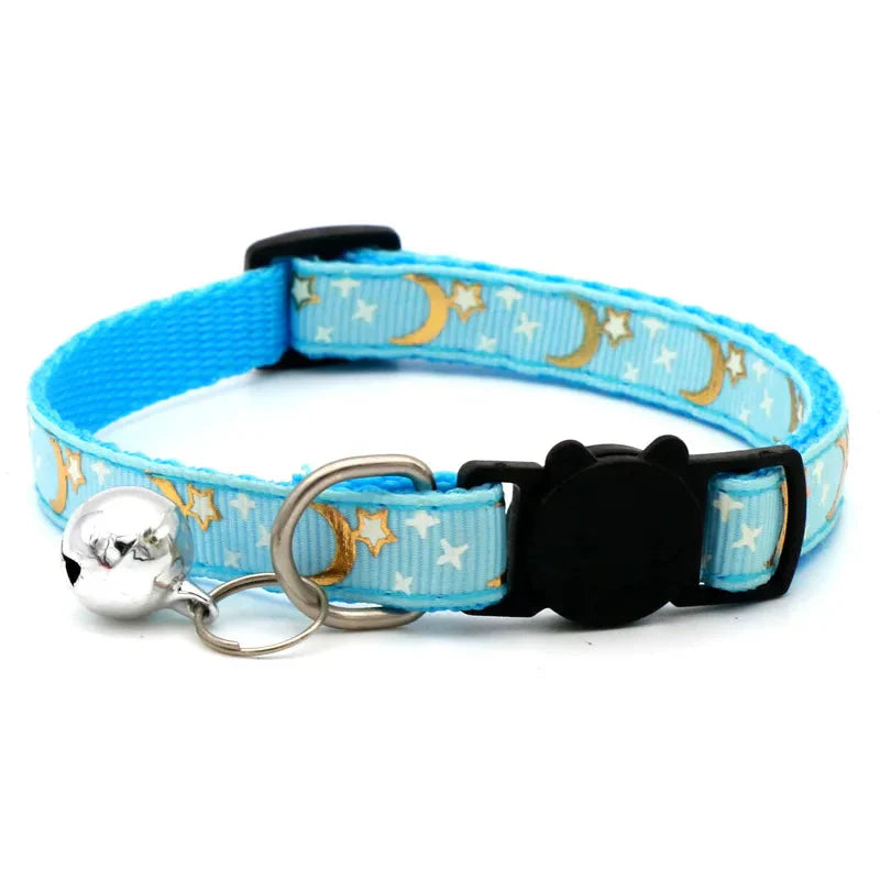 Cat Collar with Bell – Adjustable Star & Moon Pet Necklace