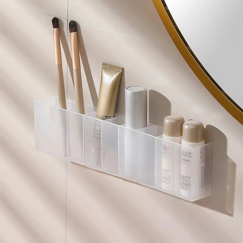 Mini Storage Box 3-Grid Plastic Makeup Brush Lipstick Storage Multi-Functional Desk Organizer for Home Kitchen Bathroom