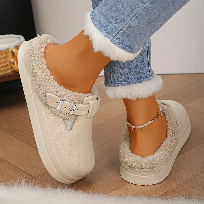 Winter Warm Fluffy Clogs Slippers Women Eva Waterproof Non Slip Home Slides Woman Lightweight Soft Sole Fuzzy Cotton Slippers