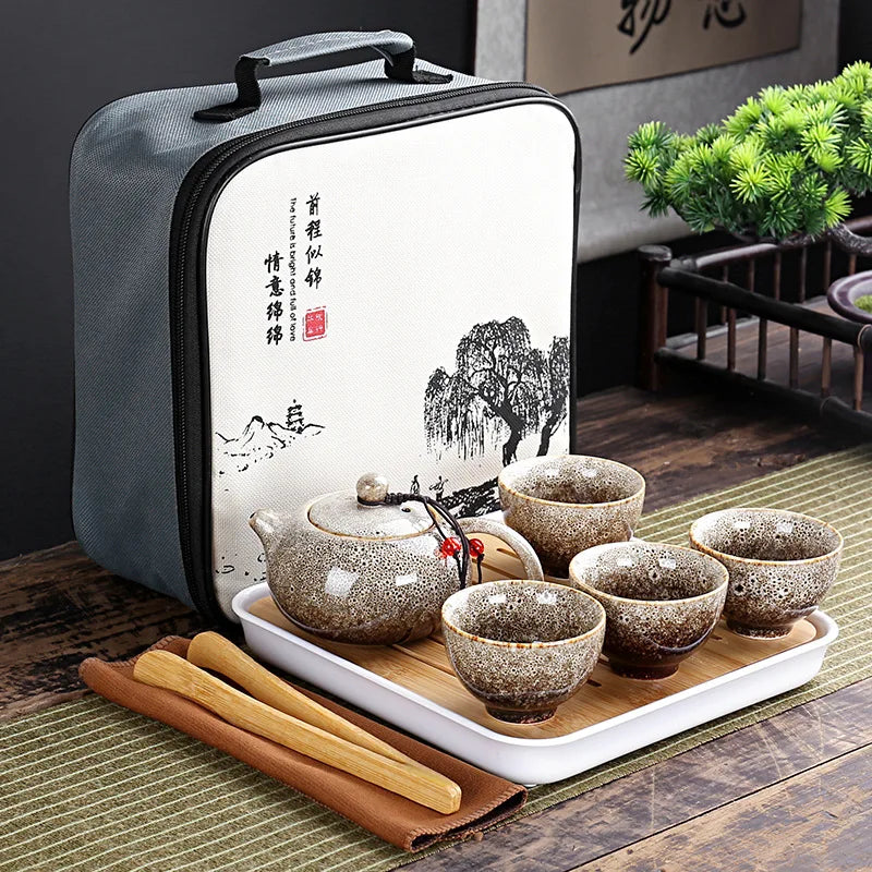 Portable Chinese Kung Fu Travel Tea Set with Carrying Bag & Gaiwan