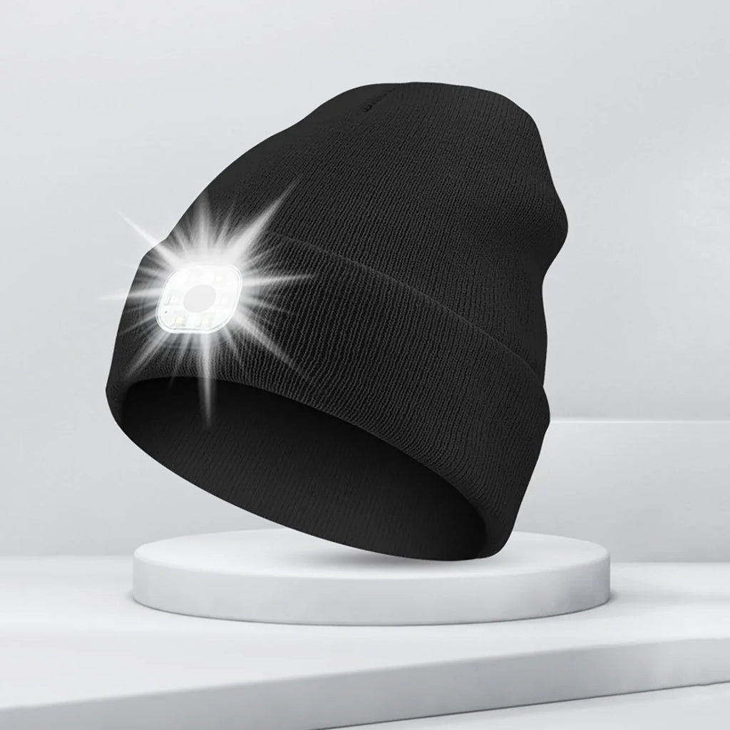 LED Beanie with The Light Unisex USB Rechargeable Headlamp Winter Knitted Cap Gifts For Men Dad Father USB Rechargeable Caps