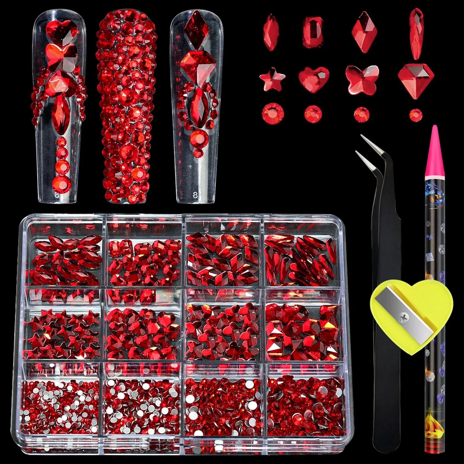 12 Grid Diamond Jewelry Set for Nail Art - Luxe Rhinestone Decorations