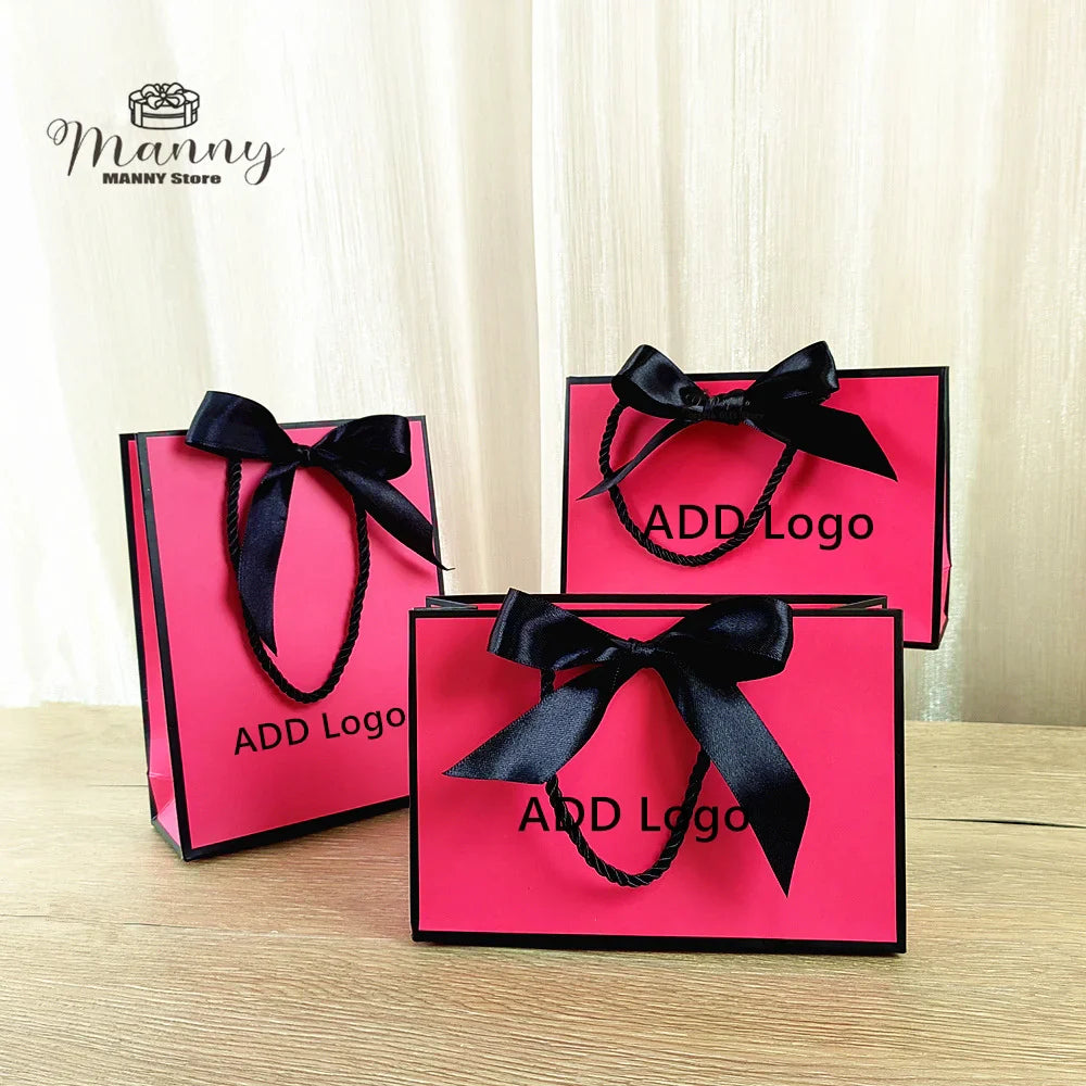 10 Pcs Custom Logo Gift Bag Packaging Box For Small Businesses Valentines Day Paper Bag Favors Boxes Wedding Birthday Flower