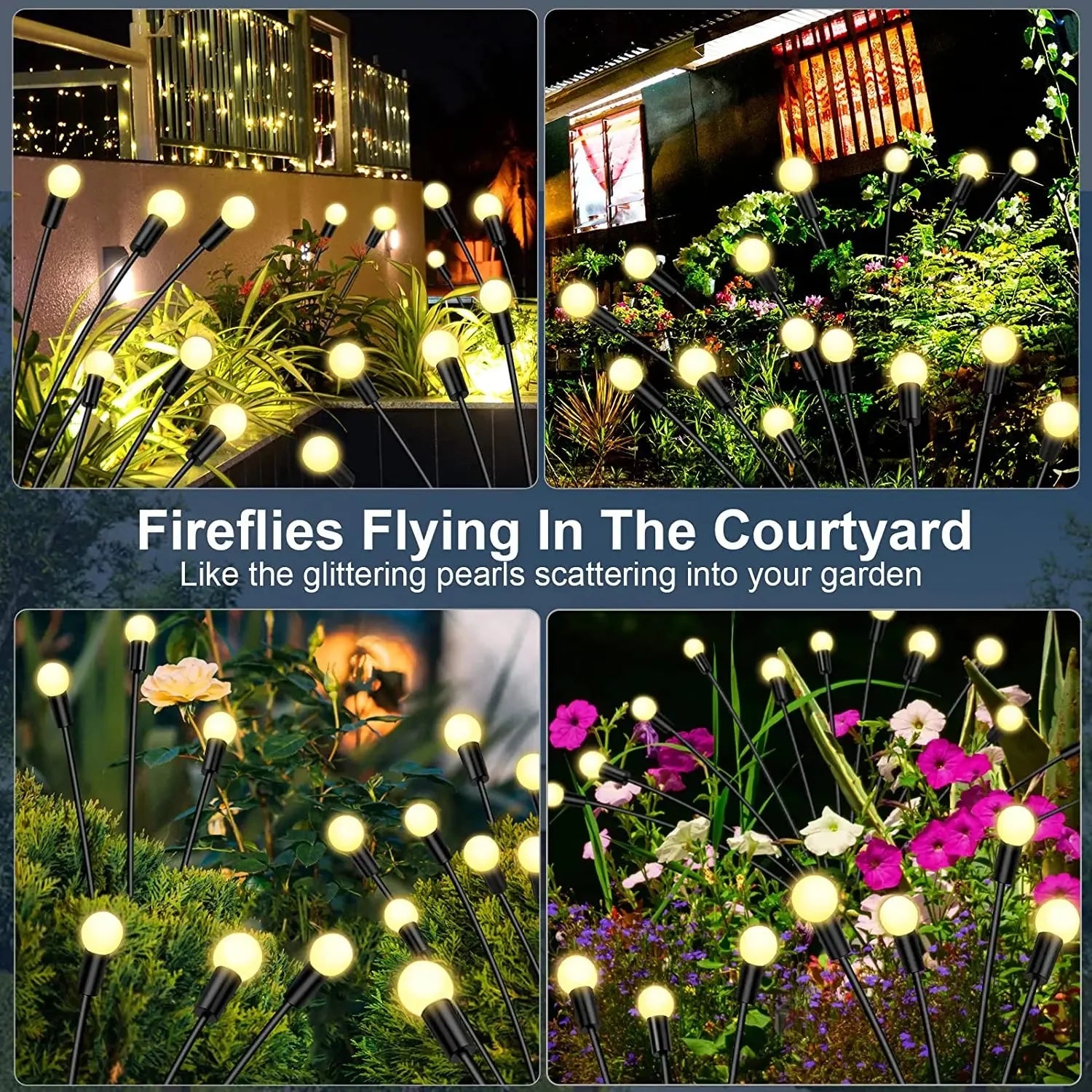 8 LED Solar Firefly Garden Lights – Waterproof Warm White Outdoor Pathway & Patio Decoration