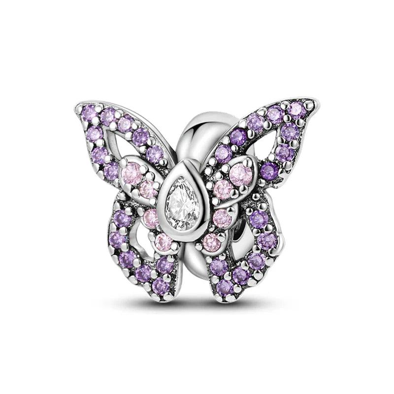 100% 925 Sterling Silver Rainbow Zircon Butterfly Dragon Silicone Stopper Charms - Colorful Beads for DIY Bracelets, Customizable Jewelry for All Occasions