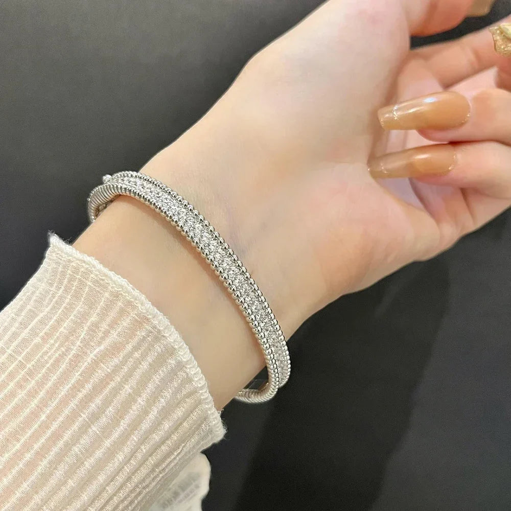 18K Gold Luxury Fine Jewelry Bangle For Women 925 Sterling Silver Plated