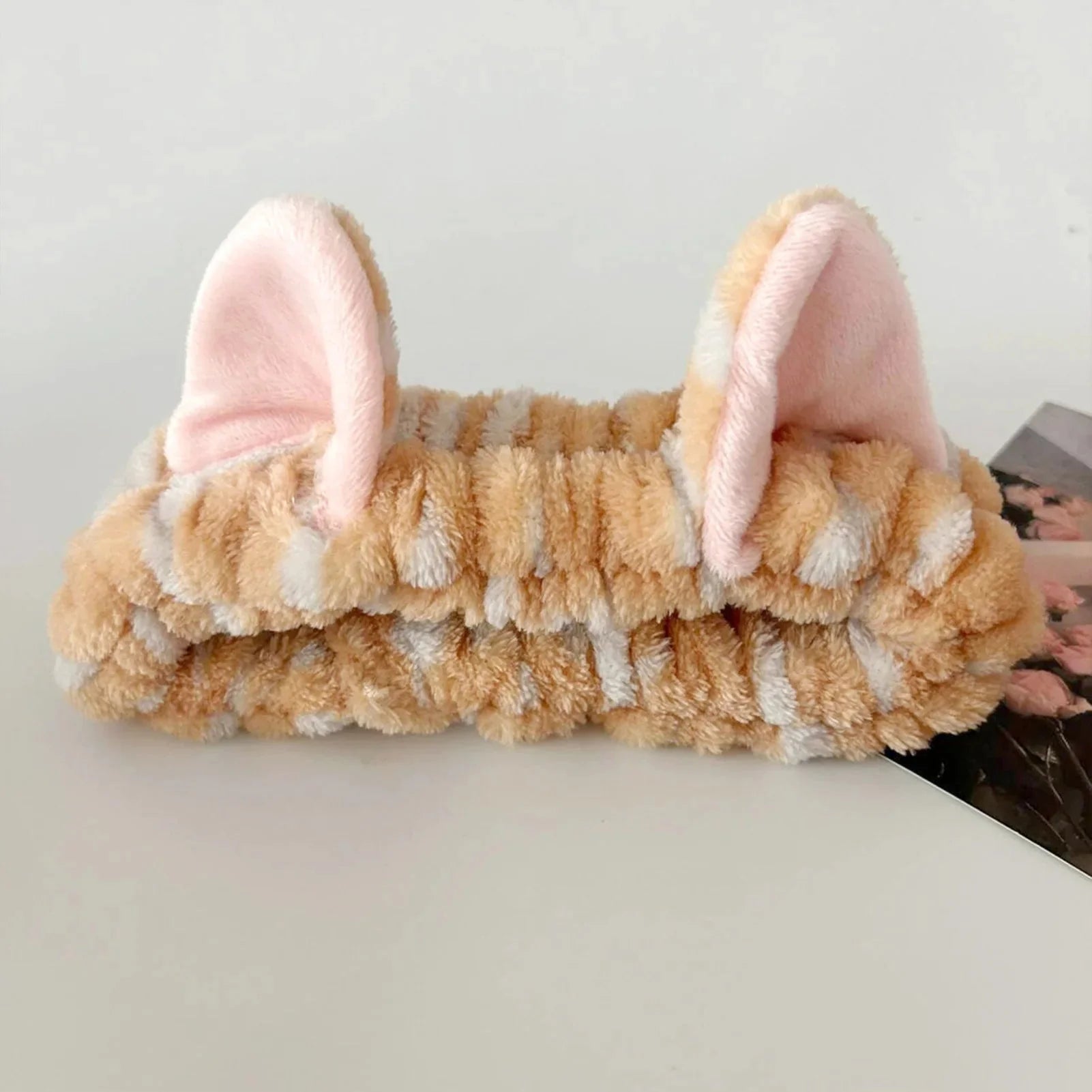 3pcs Wash Face Headband Soft Comfortable Plush Headband Wrist Strap Set For Girls Cartoon Cat Ear Shaped Wash Up Headband Kit