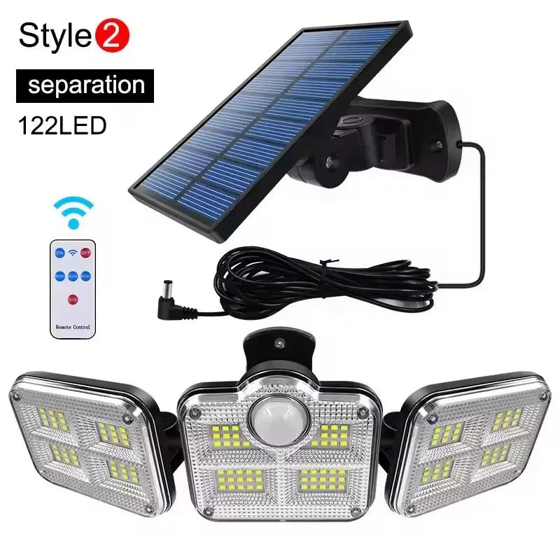 4-Head Outdoor Solar Motion Sensor Light – 122 LED Floodlight, 3000 Lumens, 270° Wide-Angle IP65 Waterproof Security Lamp