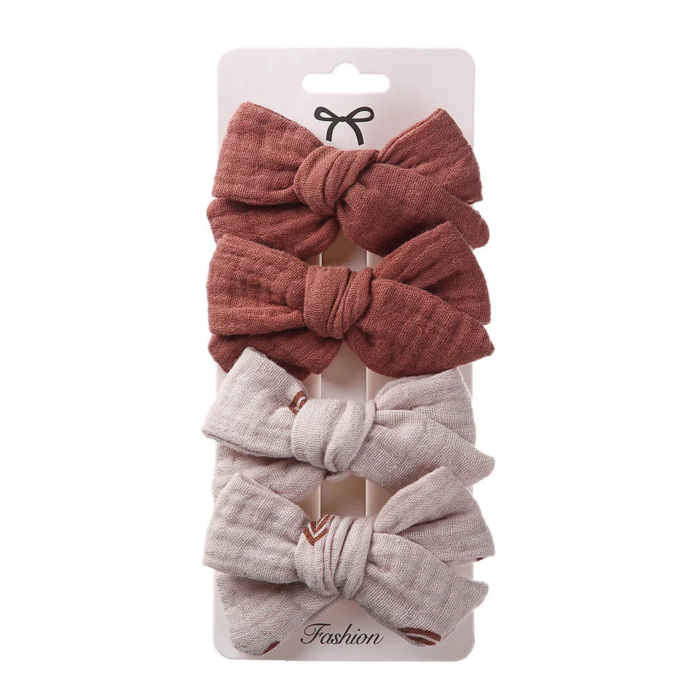 4Pcs Baby Bows Hair Clips Cotton Linen Hairpins for Girls
