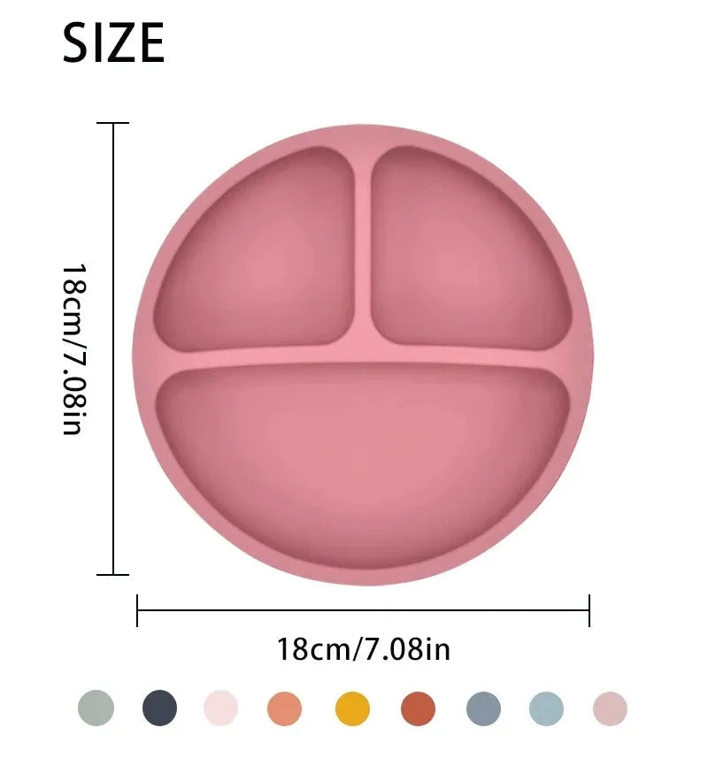 Silicone Baby Sucker Plate & Rice Spoon Set Cute Cartoon Tableware