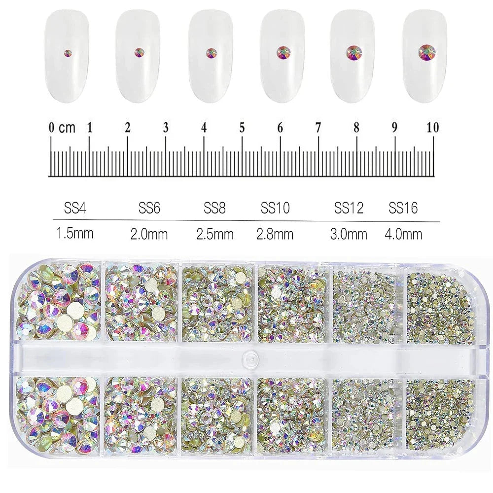 100/50cm Luxury Crystal Chain Nail Charms - 1.5/2mm Clear & AB Diamond Nail Art Decoration