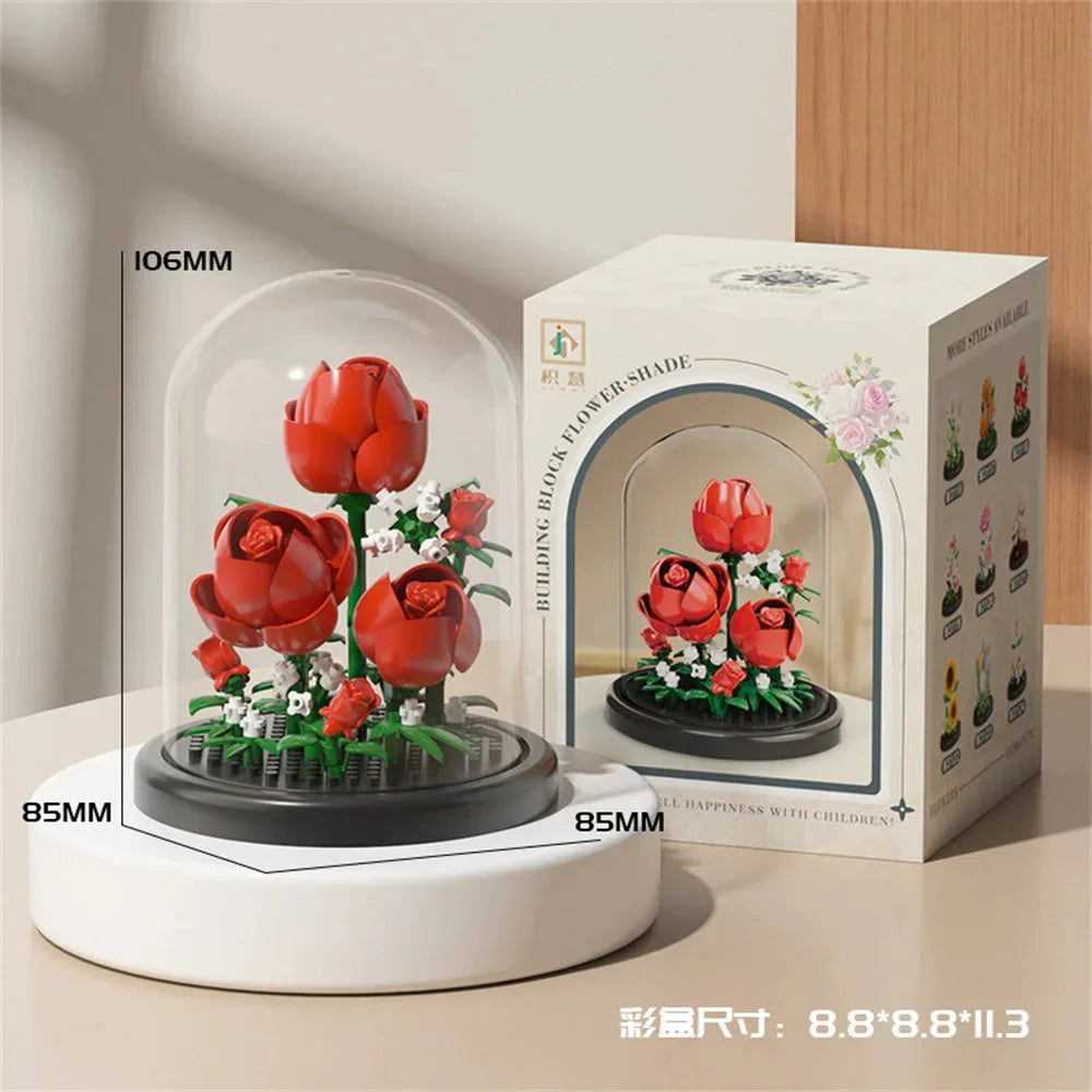 Eternal Flower Bouquet Bonsai Potted Plant Micro Building Blocks Model Home Decoration Puzzle Toys Kids Birthday Christmas Gifts
