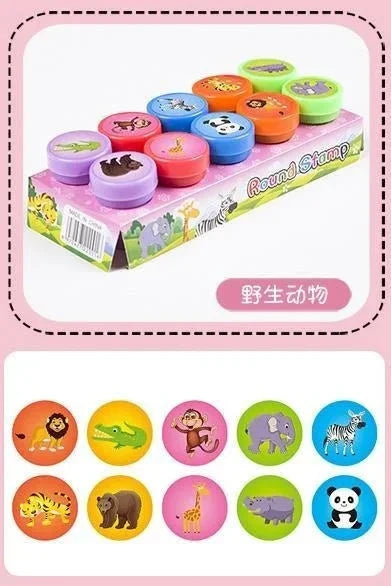 10pcs Assorted Self-Inking Stamps for Kids - DIY Craft & Scrapbooking