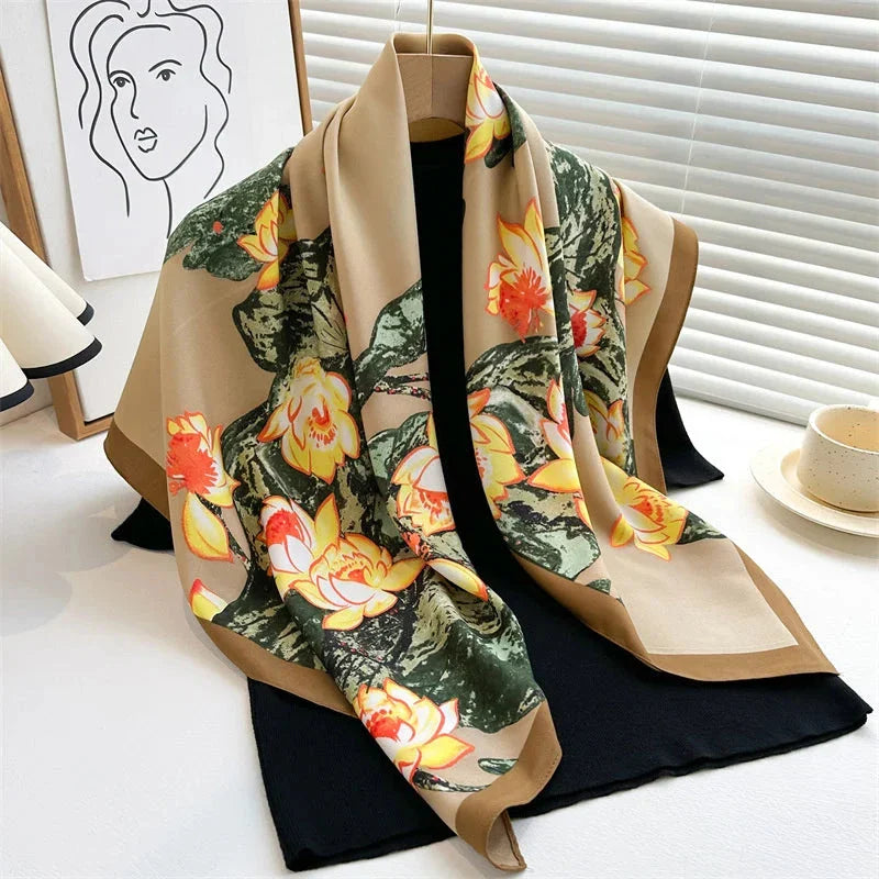 90x90cm Square Silk-Feel Scarf – Luxury Women’s Shawl & Head Wrap
