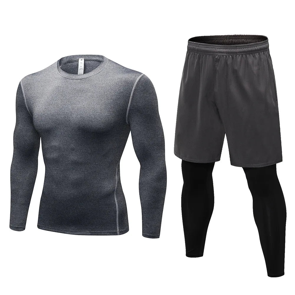 Men Compression Sport Suit Long Sleeve Gym Running Set Fitness Tracksuit Jogging Training Set Sweatsuit