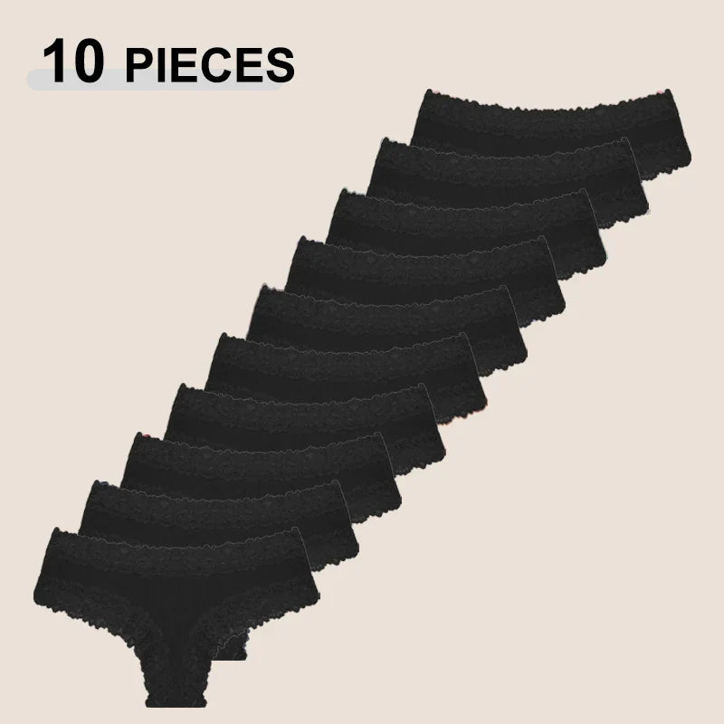 10PCS/Set Women Lace Cotton Panties Sexy Low-Waist