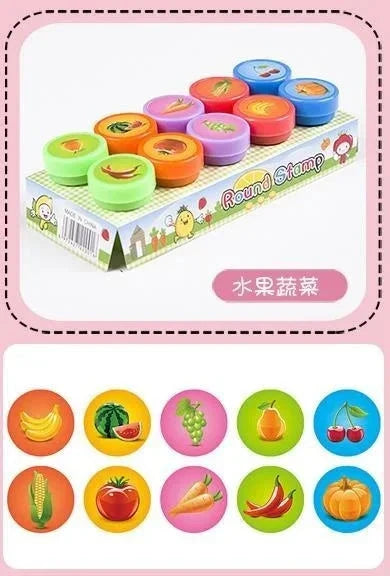 10pcs Assorted Self-Inking Stamps for Kids - DIY Craft & Scrapbooking
