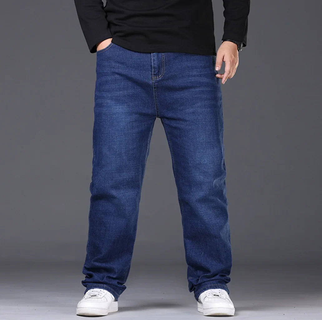 34-50 Sizes Men's Stretch Jeans Straight Leg Denim Pants Extended Sizing Blue/Black Streetwear Relaxed Fit for Work & Casual