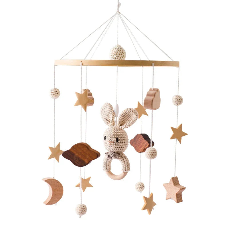 Baby Wooden Bed Bell Cartoon Rabbit Mobile