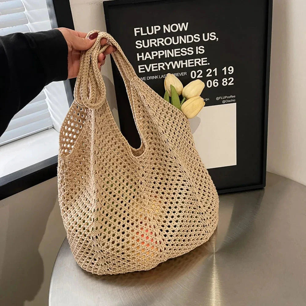 Women’s Knitted Shoulder Bag – Large Capacity Crochet Tote Handbag