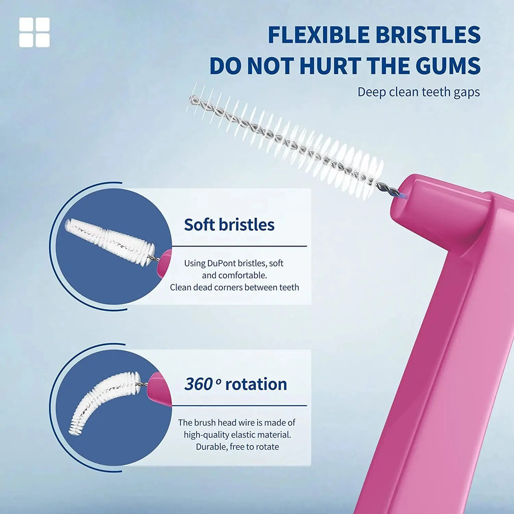 Interdental Brush 20-Pack - Soft Mini Brushes with Dust Cover for Orthodontic and Dental Cleaning