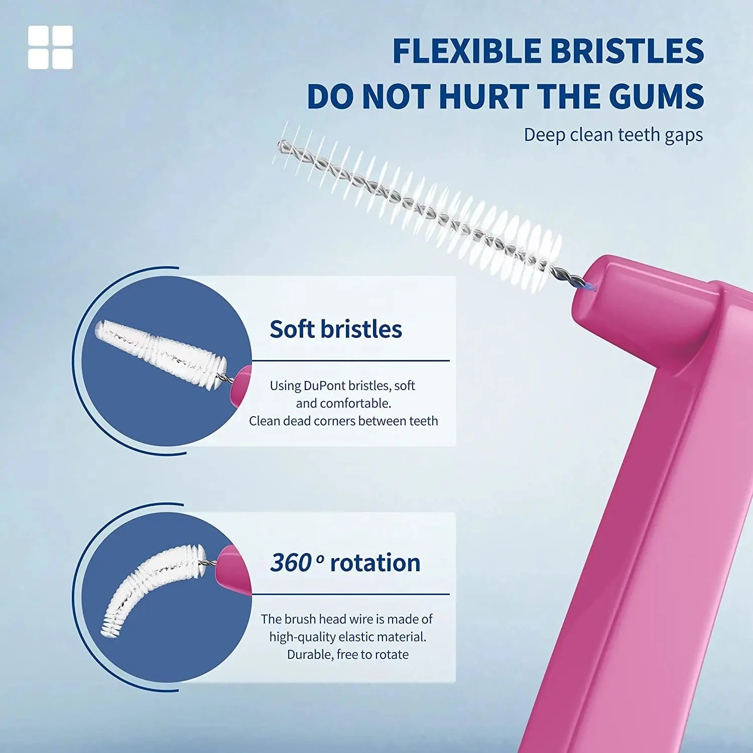 Interdental Brush 20-Pack - Soft Mini Brushes with Dust Cover for Orthodontic and Dental Cleaning